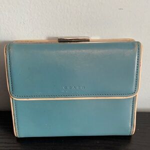 Vintage Blue Coach Wallet with White Trim